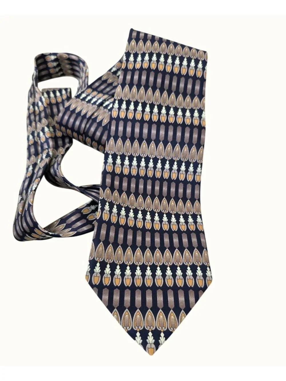 Drussel Handmade Silk Tie Geometric Gold Lavender Navy Necktie 4